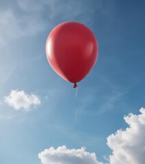Fototapeta premium A bright red balloon floats gently in the air against a blue sky, serene, gentle