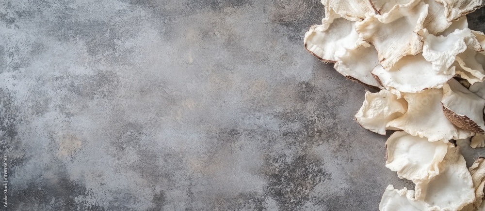 Poster oysters on a textured gray background with copy space for text placement. close-up of fresh seafood 