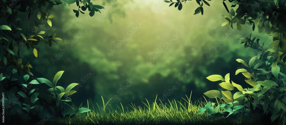 Aufkleber lush green forest background with foliage and grass featuring ample copy space for text placement