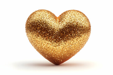Fototapeta premium Gold glitter heart, studio shot, white background, Valentine's Day
