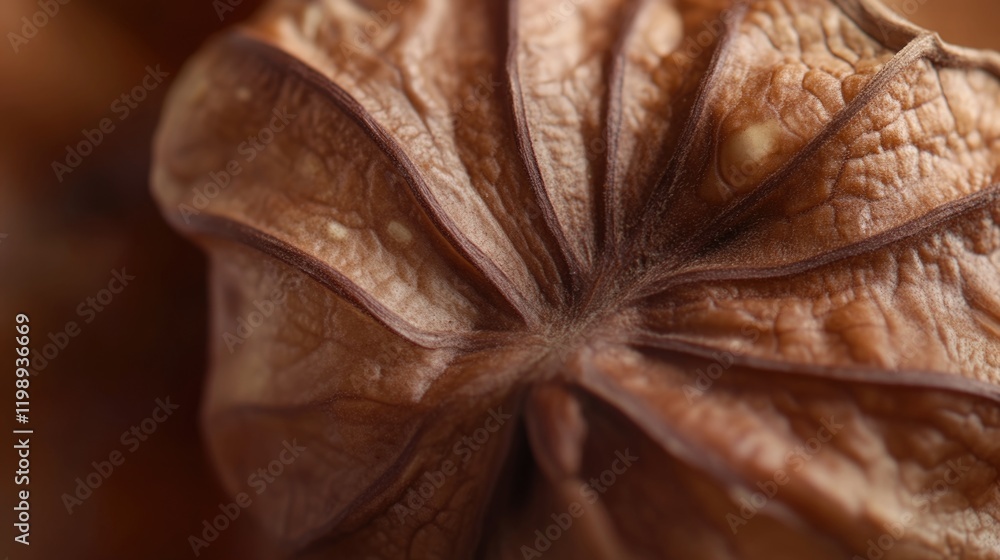Poster a detailed view of a nut shell on a table, suitable for use in illustrations or designs