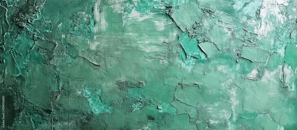 Poster textured green abstract wall surface with peeling paint and visible layers offering copy space for d