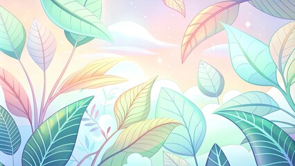 Dreamy Sky Scene with Floating Leaves for Fantasy Design Applications