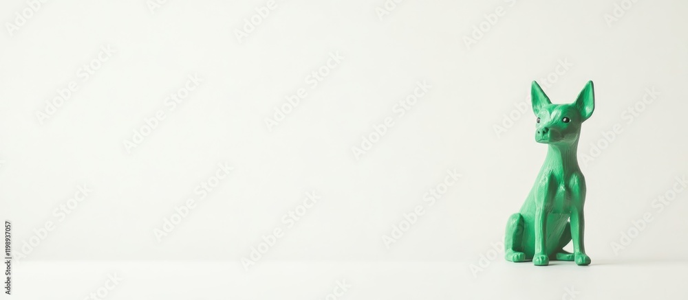 Poster green plastic fox figurine on a minimalistic light background with ample copy space for text placeme