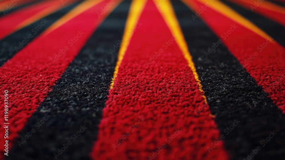 Poster textured striped carpet in red black and yellow colors with diagonal lines and copy space for text p