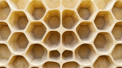 Honeycomb texture background with hexagonal pattern and empty cells providing ample copy space for design elements.