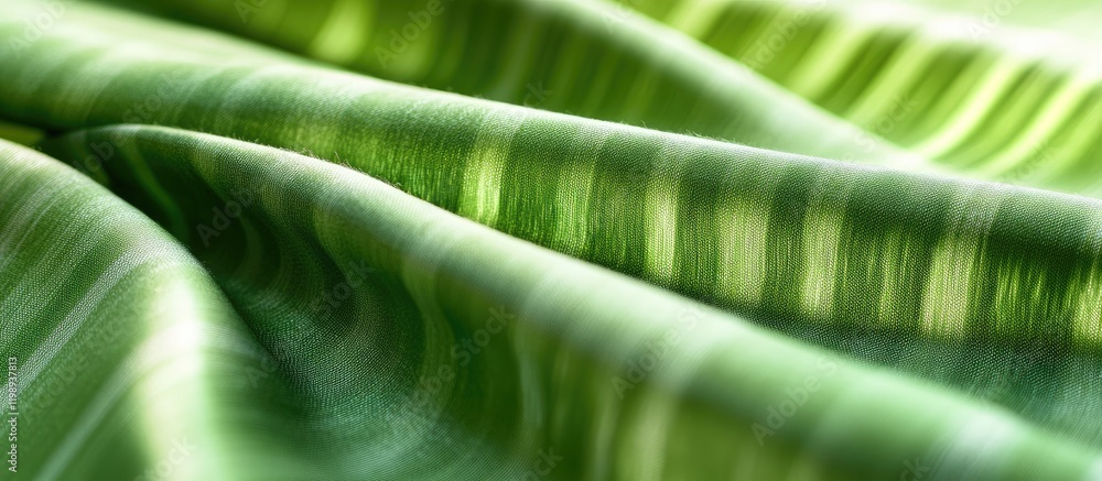 Poster green silk fabric with smooth texture and subtle light reflections showing soft flowing folds and wa