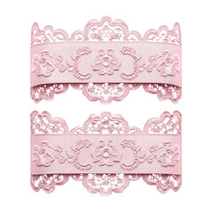Delicate Pink Lace Ribbon with Floral Embellishments Isolated