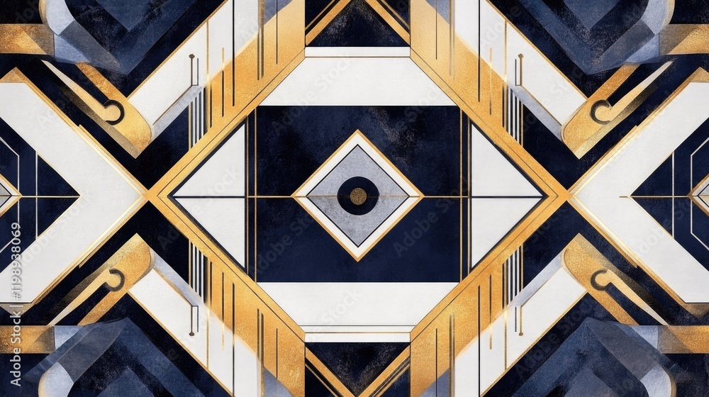 Aufkleber geometric abstract background pattern in gold, black, and white tones with copy space for text place
