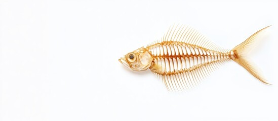 Transparent fish skeleton on white background with copy space for text or graphics