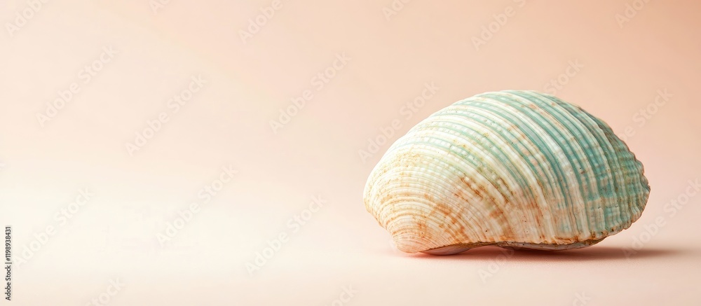 Poster sea shell on a pastel background with copy space for text placement