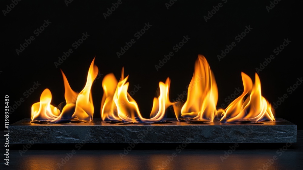 Poster modern flame display on a dark background with vivid fire elements and copy space for text placement