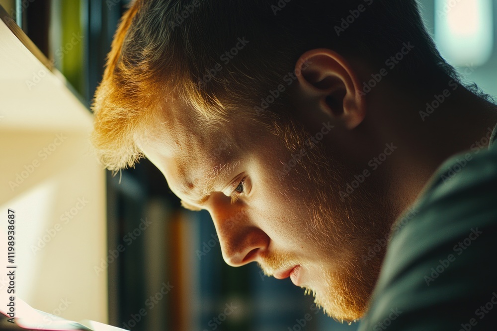 Poster a person looking down at their mobile device, possibly texting or checking notifications