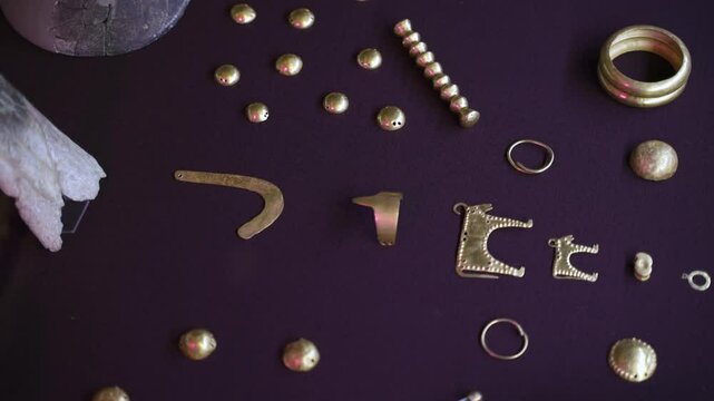An exhibit of the oldest gold treasures in the Varna Museum of Archaeology in Varna, Bulgaria.