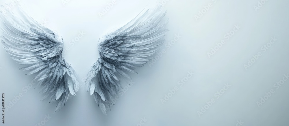 Poster abstract gray wings illustration on light background with copy space for text placement.