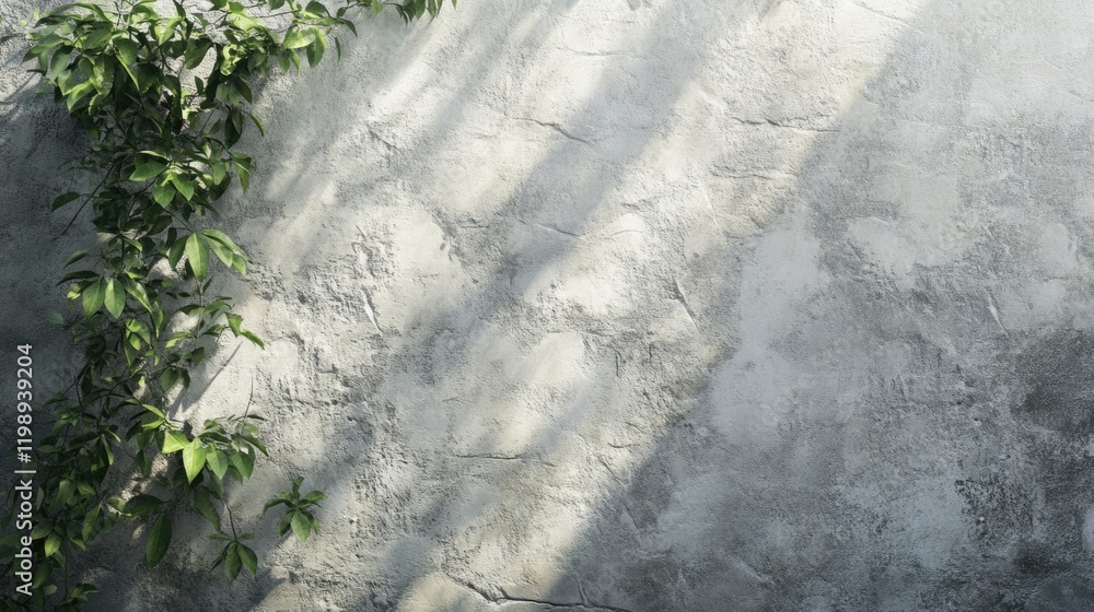 Poster textured concrete wall with natural greenery and soft shadows creating a tranquil atmosphere copy sp
