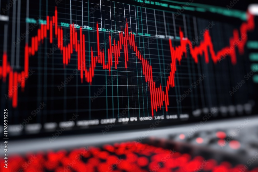 Poster a close-up view of a computer screen showing a stock chart, ideal for financial and business use