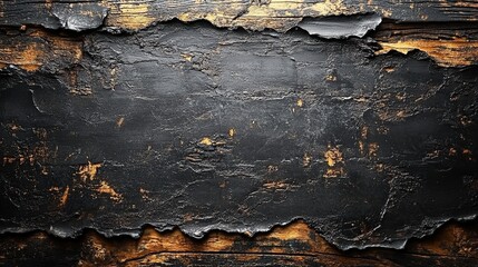 Black burnt paper on wood background, copy space