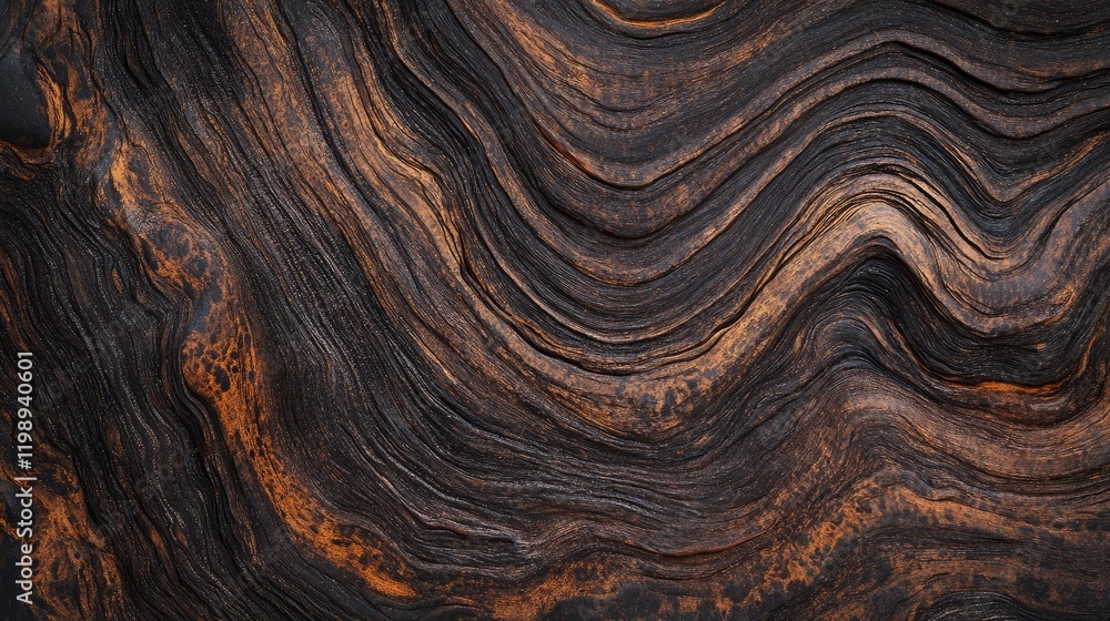 Poster dark natural wood texture with wavy patterns and rich tones suitable for backgrounds or design eleme