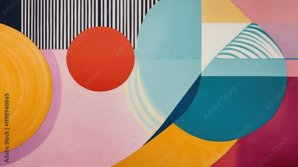 Poster abstract geometric composition with colorful shapes and lines in modern art style featuring circles 
