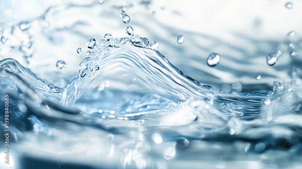 Poster Close-up of water surface with ripples and droplets creating dynamic patterns Copy Space