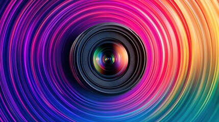 A vibrant circular logo design featuring a stylized camera lens at its center, symbolizing a modern videography service. The logo is surrounded by a professional and sleek layout, with a clean and