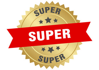 super. super round red and gold label isolated on transparent background