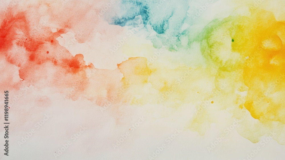 Poster colorful watercolor background blending soft reds yellows greens and blues with ample white empty sp