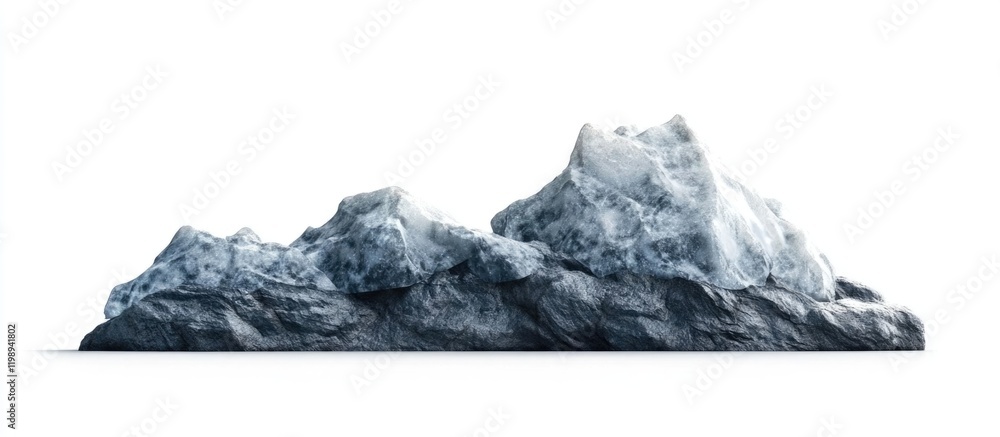 Poster Iceberg floating in calm water with jagged peaks and reflection isolated on white background with Copy Space for text