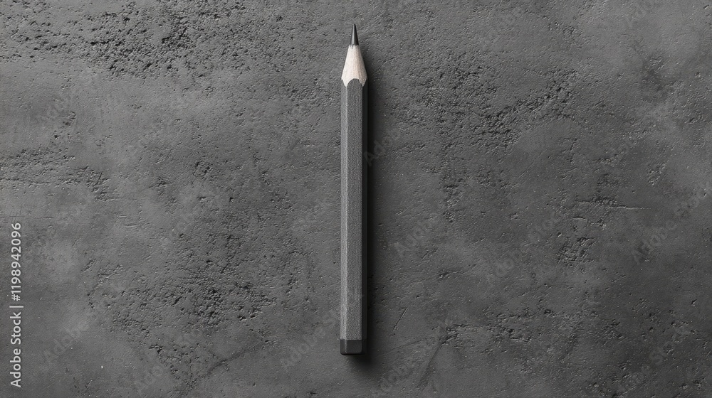Poster black pencil placed vertically on a textured gray concrete background with ample copy space for text