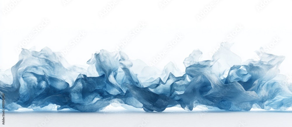 Poster blue smoke wave texture over white background with ample copy space for text insertion