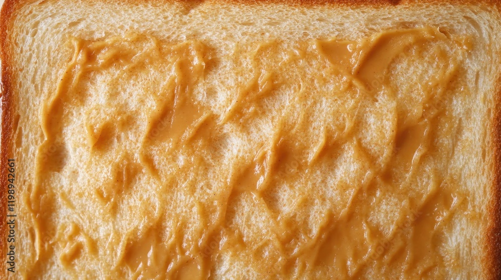 Poster peanut butter spread on a slice of bread showing texture detail with copy space for text placement