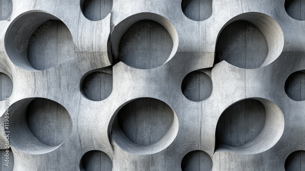 Poster textured concrete wall with large circular recesses and shadows creating depth and dimension copy sp