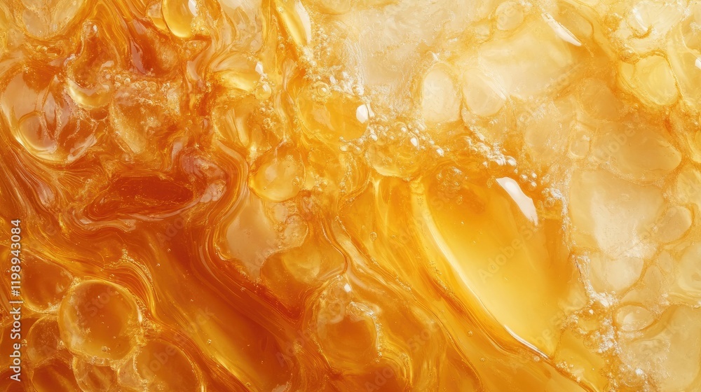 Aufkleber abstract orange and yellow liquid texture background with bubbles and glossy surface ideal for desig