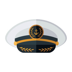 Captain's cap. The color icon of the captain's hat. Cockade on the hat. The anchor sign. Vector illustration for design and web