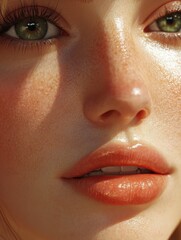 Naklejka premium Close-up of beautiful woman's perfect skin care concept with full lips. generative ai