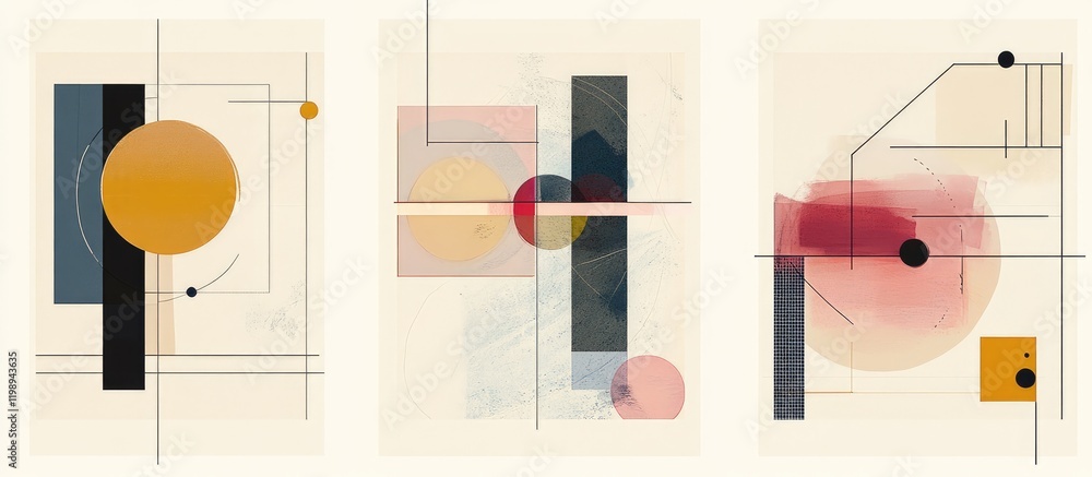 Poster abstract geometric chart with colorful shapes and callouts on cream background for graphic design pr