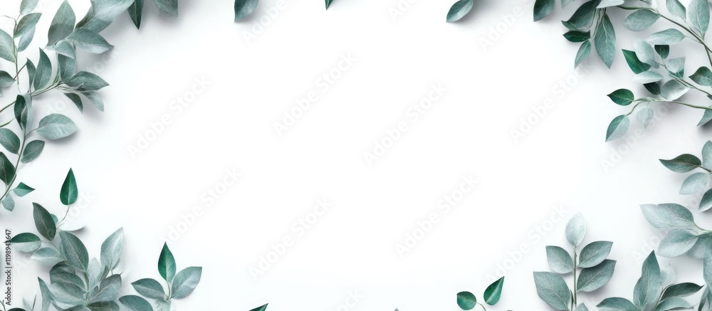 Poster green foliage border frame design with light background and ample copy space for text placements. id