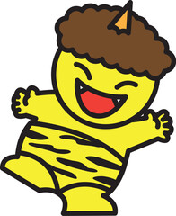 手を振る笑顔の黄鬼
