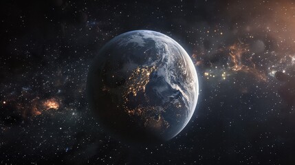 Obraz premium A stunning view of an inhabited planet with light illuminating the atmosphere from a distant star.