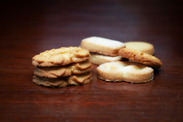 pile of brown cookies on table