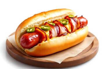 Delicious Bacon Wrapped Hot Dog with Cheese and JalapeÃ±os