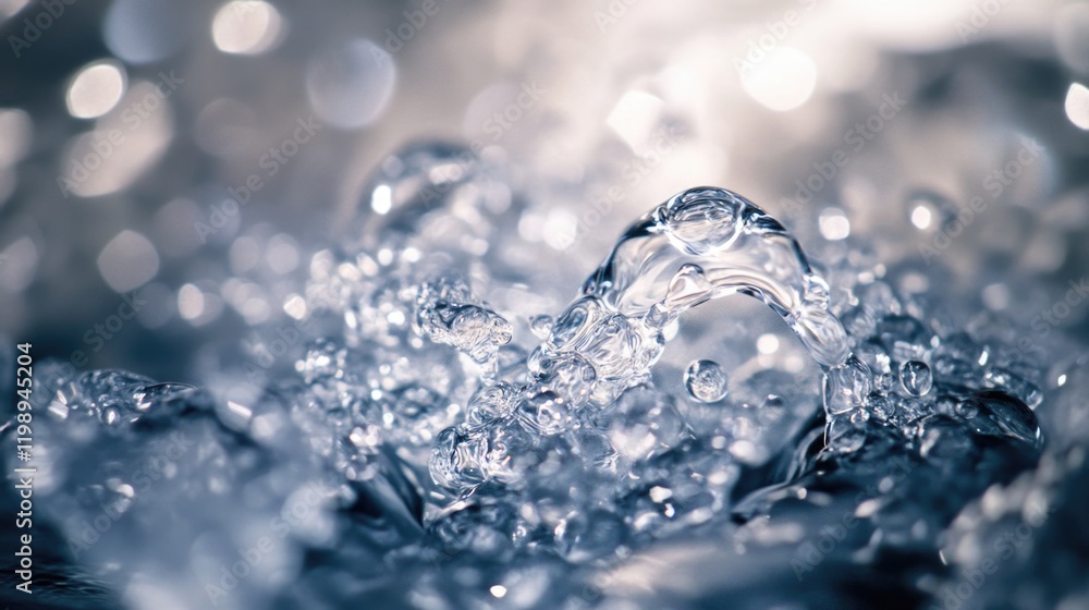 Poster close-up of water droplets splashing with bokeh background and clear copy space for text placement