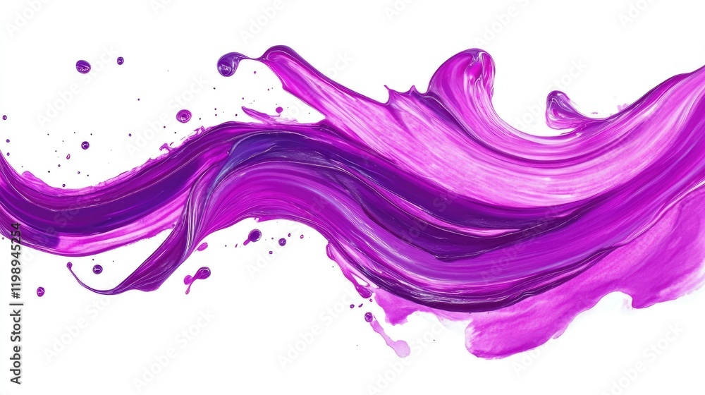 Aufkleber vibrant purple paint swirl with dynamic brush strokes and splatters on a white background with ample