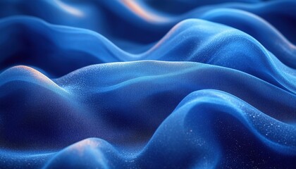 Obraz premium Blue shimmering fabric waves with subtle orange glow background