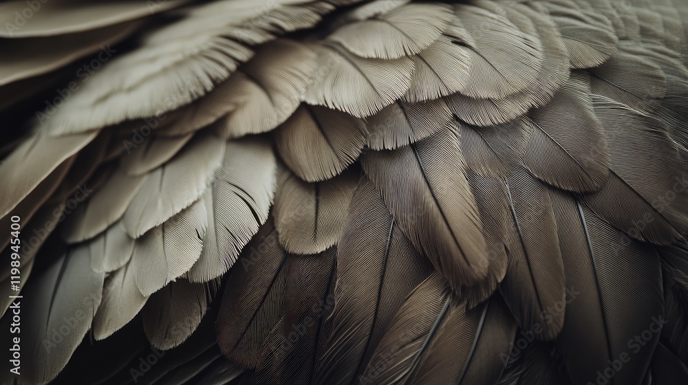 Poster detailed close-up of bird feathers showcasing intricate textures and patterns with natural color gra