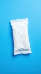 A White Plastic Packaging Bag on a Blue Background A Simple Product Packaging Mockup for Branding and Design Projects