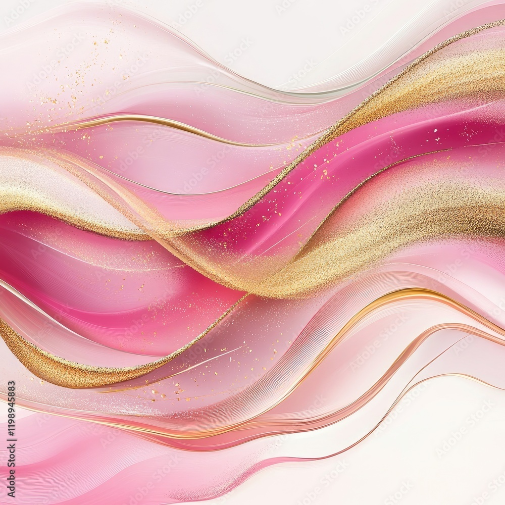 Poster abstract pink and gold wave background with flowing lines and copy space for text placement