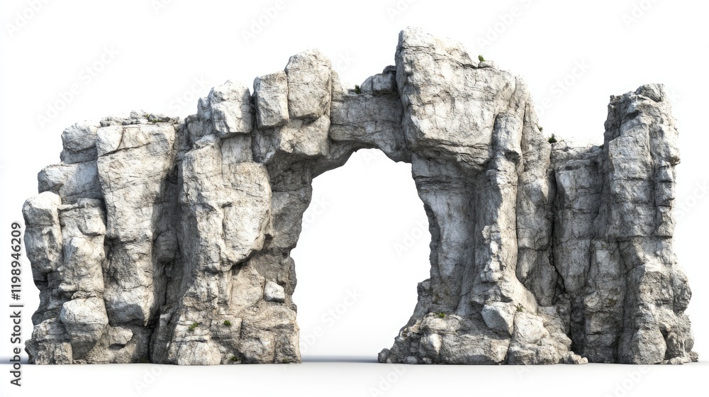 Poster realistic natural stone arch formation on a white background with ample copy space for text or graph