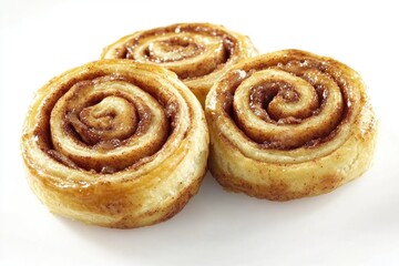 Three freshly baked cinnamon rolls on a plate, perfect for coffee or dessert